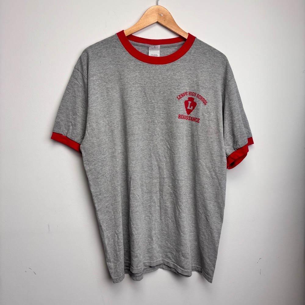 Vintage Lenape High School Renaissance Ringer T Shirt XL Gray Red Anvil 90s NJ